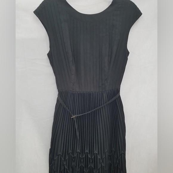 Ted Baker - V Back Pleated Fit And Flare Black Belted Dress - Picture 2 of 7